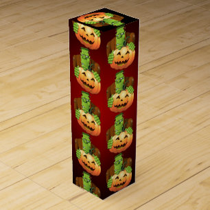 Frankenstein Monster Cartoon with Pumpkin Wine Box