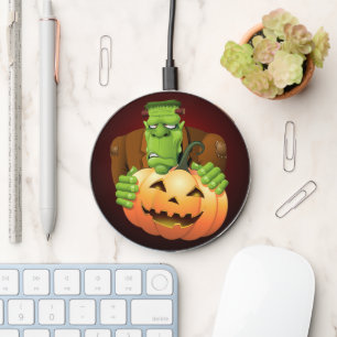 Frankenstein Monster Cartoon with Pumpkin Wireless Charger