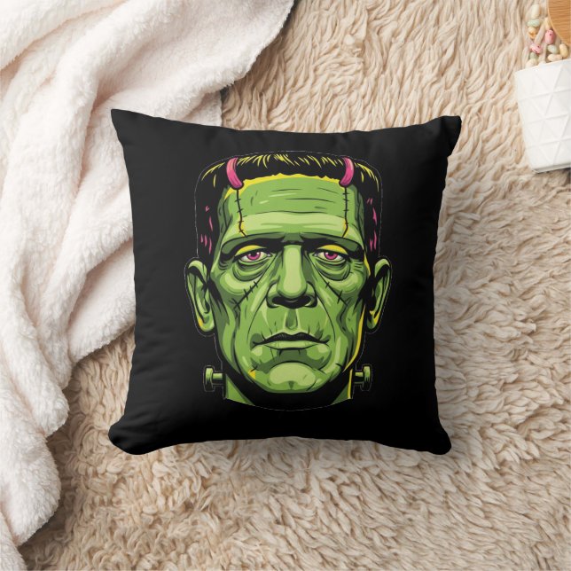 Frankenstein Monster Creepy Cute Halloween Throw Pillow (Blanket)
