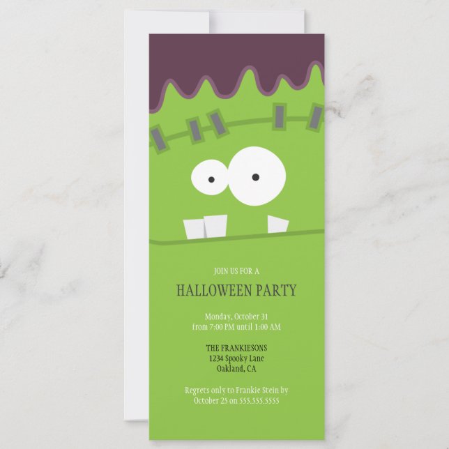 Frankenstein Monster Face Halloween Party Invitation (Front)