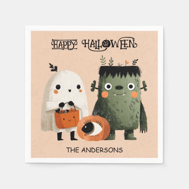 Frankenstein Monster& Ghost Spooky Cute Halloween Napkins (Front)