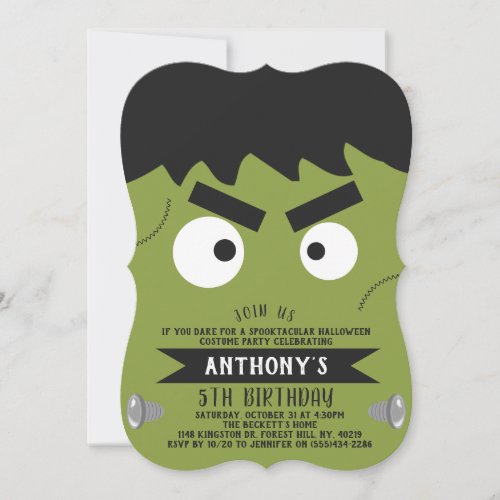 Frankenstein Monster Halloween Any Age Birthday Invitation