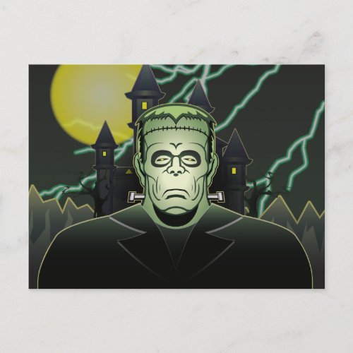 Frankenstein Monster Halloween Castle Lightning Postcard