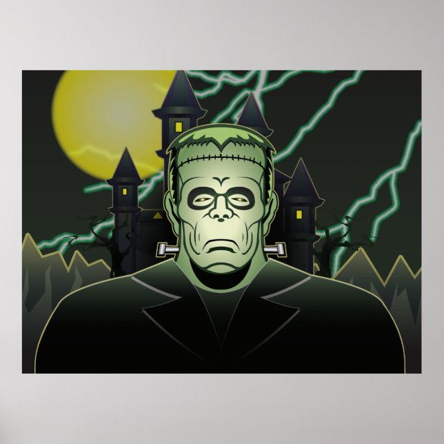 Frankenstein Monster Halloween Castle Lightning Poster (Front)