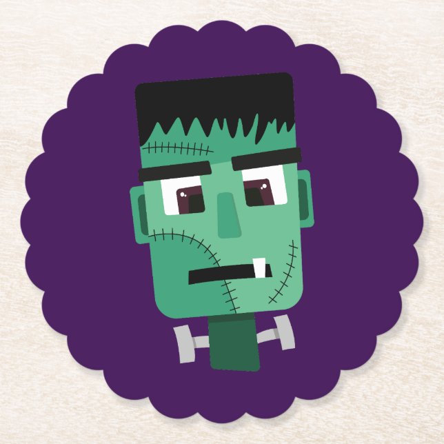 Frankenstein Monster Illustration Paper Coaster (Front)