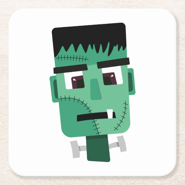 Frankenstein Monster Illustration Square Paper Coaster (Front)