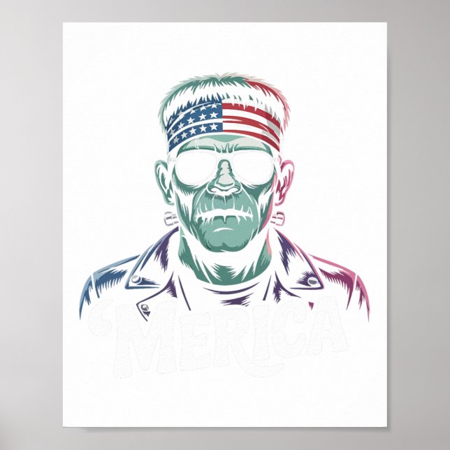 Frankenstein Monster Lover Sungles Usa Flag 4th Of Poster (Front)