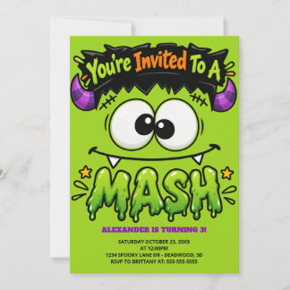 Frankenstein Monster Mash Halloween Birthday  Invitation