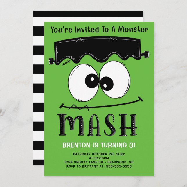 Frankenstein Monster Mash Halloween Birthday Party Invitation (Front/Back)