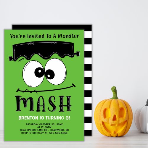 Frankenstein Monster Mash Halloween Birthday Party Invitation