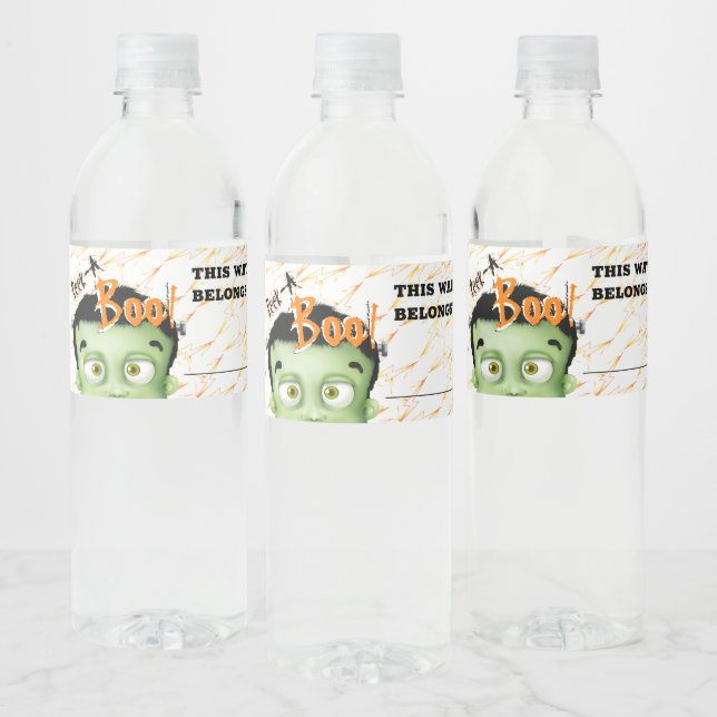 Frankenstein Monster Peek A Boo Halloween Party Water Bottle Label (Bottles)