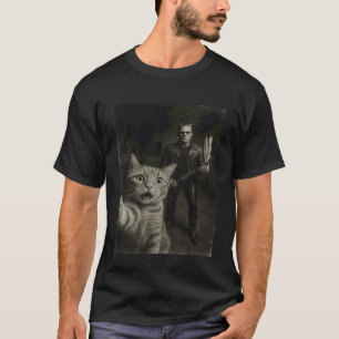 Frankenstein Monster Selfie Orange Cat Rock Music  T-Shirt