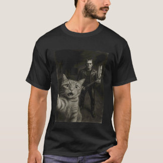 Frankenstein Monster Selfie Orange Cat Rock Music T-Shirt