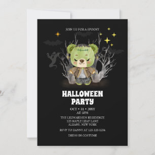 Frankenstein Monster Spooky Bear Halloween Party Invitation