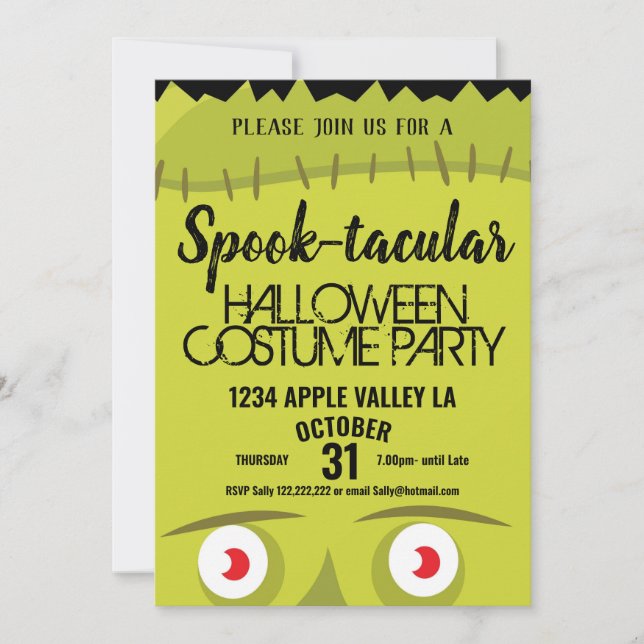 Frankenstein monster spooky halloween party invitation (Front)