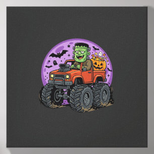 Frankenstein Monster Truck Halloween Graphic Desig Canvas Photo Tile