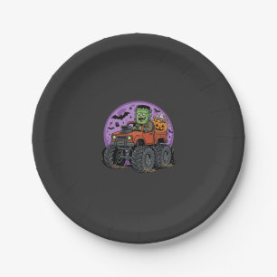 Frankenstein Monster Truck Halloween Graphic Desig Paper Plates