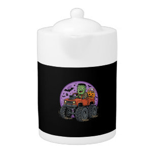 Frankenstein Monster Truck Halloween Graphic Desig Teapot