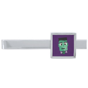 Frankenstein Monster's Head Silver Finish Tie Bar