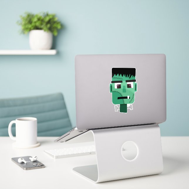 Frankenstein Monster's Head Sticker (Laptop On Desk)