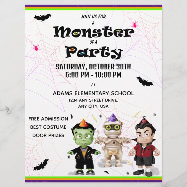 Frankenstein Mummy Dracula Halloween Costume Party Flyer (Front)