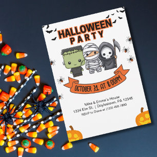 Frankenstein Mummy Grim Reaper Cute Halloween Invitation