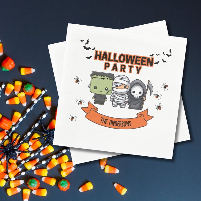 Frankenstein Mummy Grim Reaper Spooky Halloween Napkins (Creator Uploaded)