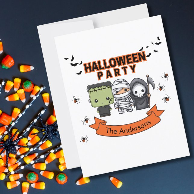 Frankenstein Mummy Grim Reaper Spooky Halloween Postcard (Creator Uploaded)