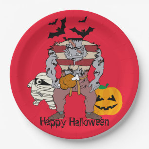 Frankenstein Mummy Pumpkin And A Bats Halloween Paper Plates