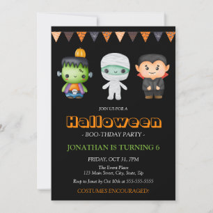 Frankenstein Mummy Vampire Halloween Birthday Invitation