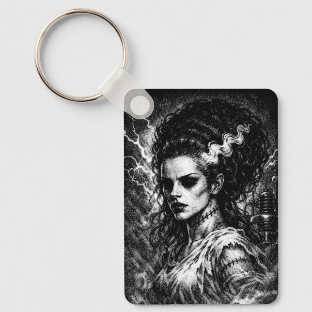 Frankenstein’s Bride — Resurrected by BurnsInHell Keychain (Front)