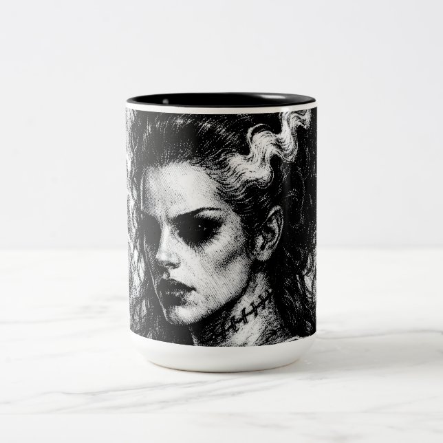 Frankenstein’s Bride — Resurrected by BurnsInHell Two-Tone Coffee Mug (Center)