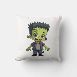 Frankenstein�s Monster � Cute Halloween Cartoon Sh Throw Pillow