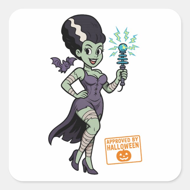 Frankenstein’s Wife Cartoon Square Sticker (Front)
