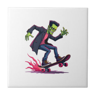 Frankenstein Skater � Cool Halloween Streetwear Sh Ceramic Tile