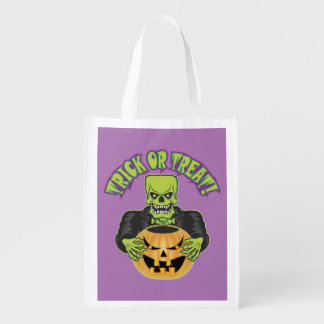 Frankenstein Skull Grocery Bag