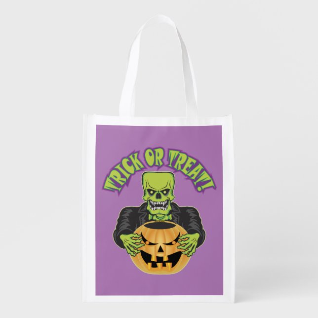 Frankenstein Skull Grocery Bag (Front)