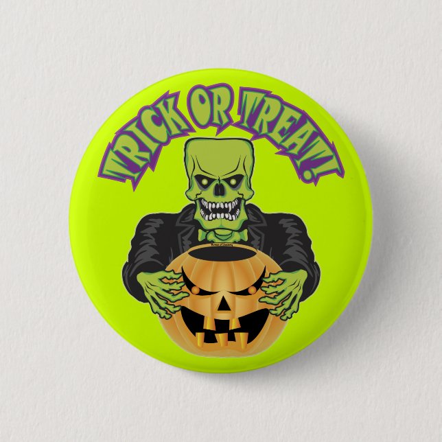 Frankenstein Skull Pinback Button (Front)
