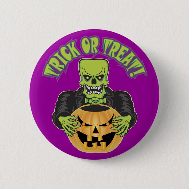 Frankenstein Skull Pinback Button (Front)