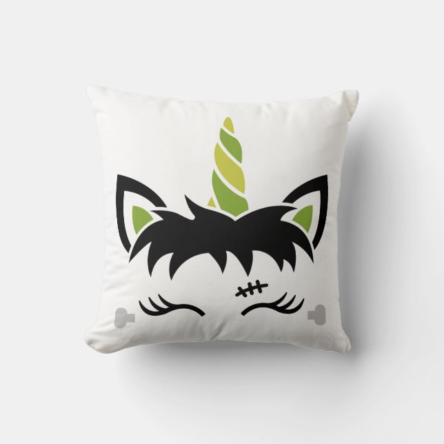 Frankenstein Unicorn Bat Pattern Halloween Decor Throw Pillow (Front)