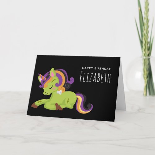 Frankenstein Unicorn Halloween Drawing Birthday Card