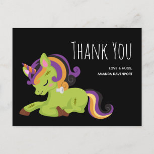 Frankenstein Unicorn Halloween Drawing Thank You Postcard
