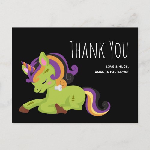 Frankenstein Unicorn Halloween Drawing Thank You Postcard