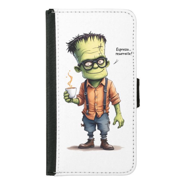 Frankenstein with a Coffee Cup, Halloween, autho   Samsung Galaxy Wallet Case (Front)