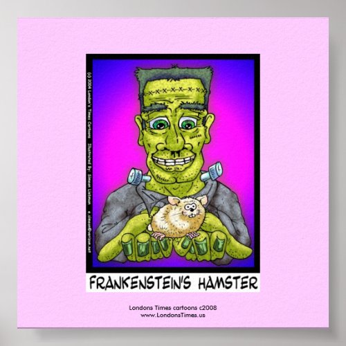 Frankensteins Hamster Funny Cartoon Poster