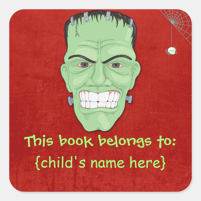 Frankensteins Monster and Spider - Book Belongs To Square Sticker (Front)