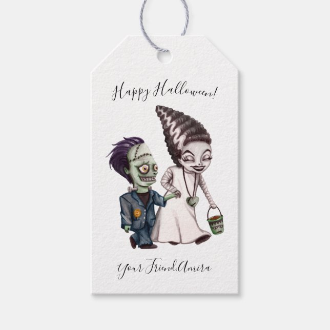 Frankenstein's Monster & Bride Halloween Favor Tag (Front)