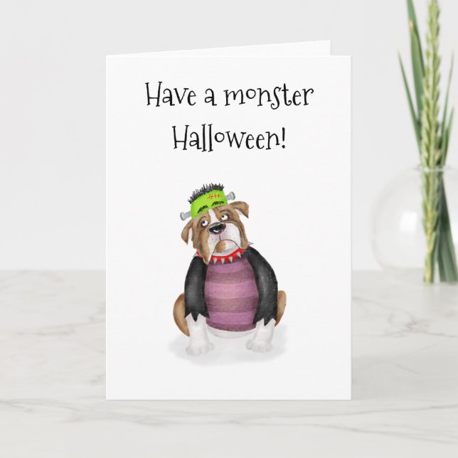 Frankenstein's Monster bulldog Halloween card (Front)