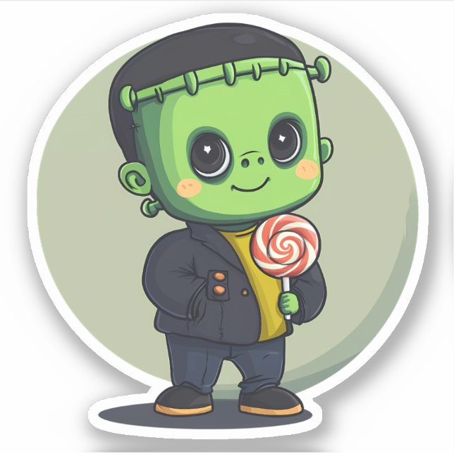 Frankenstein's Monster Holding a Lollipop Sticker (Front)