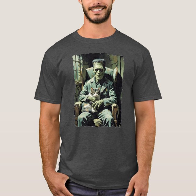 Frankenstein's Monster relaxing with his cat! T-Shirt (Front)